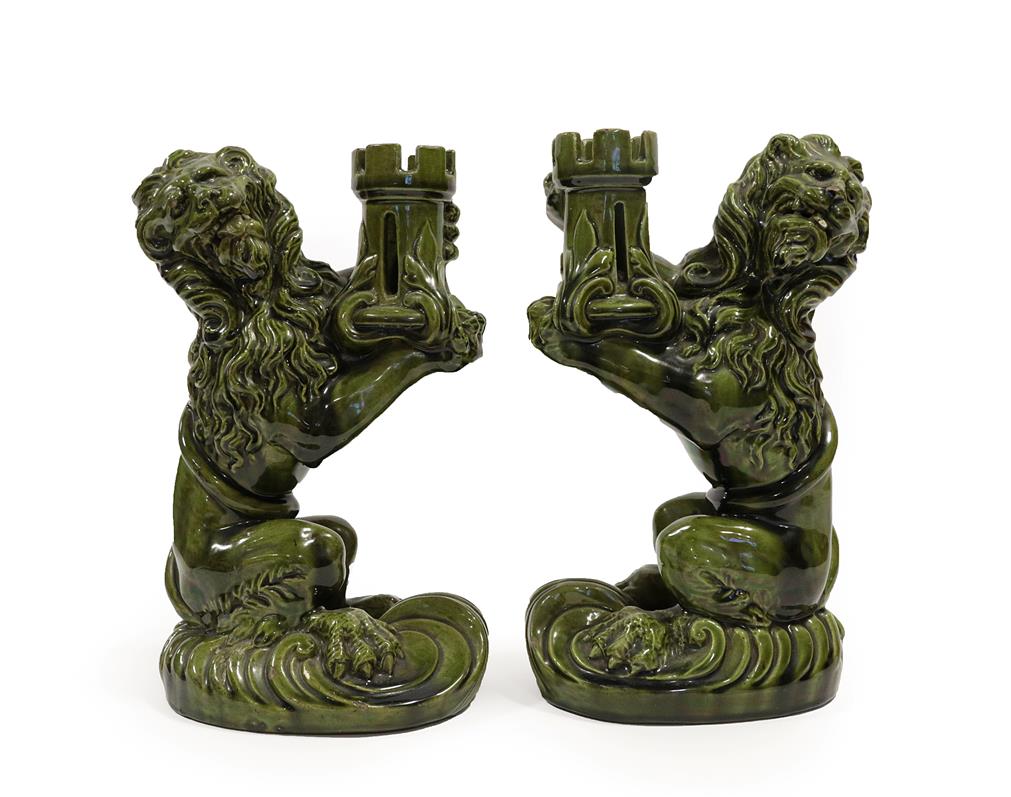 Lot 2035 - Attributed to Émile Gallé (French, 1846-1904) for Nancy Saint Clement: A Pair of Lion...