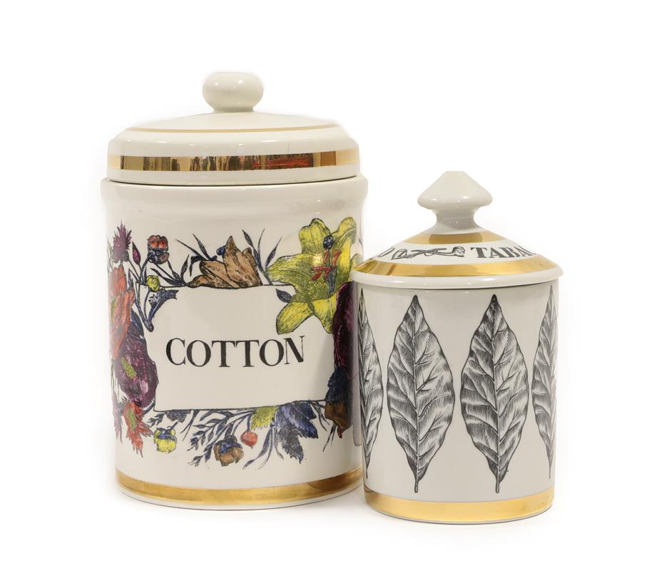 Lot 2040 - Piero Fornasetti (1913-1988): A Cotton Jar and Cover, circa 1960's, printed with flowers within...