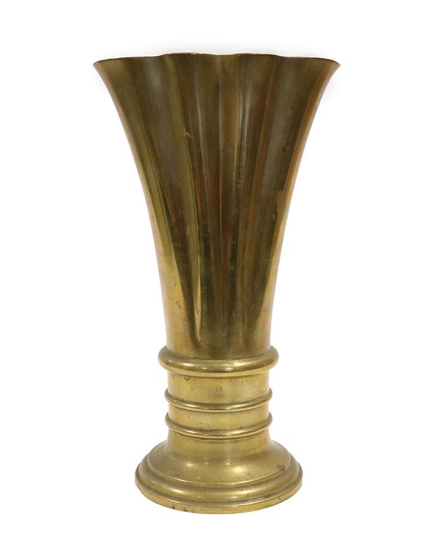 Lot 2058 - An Art Deco Bronze Vase, of oval scalloped form, on a reeded and stepped base, unmarked, 30cm