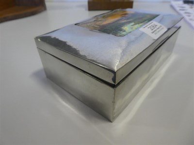 Lot 2064 - A Liberty & Co Pewter and Enamel Cigarette Box, Model No.01021, of rectangular form, cedar...