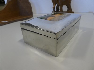 Lot 2064 - A Liberty & Co Pewter and Enamel Cigarette Box, Model No.01021, of rectangular form, cedar...