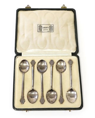 Lot 2072 - A Set of Six Art Deco Liberty & Co, Silver Coffee Spoons, each with stylised terminals, maker's...