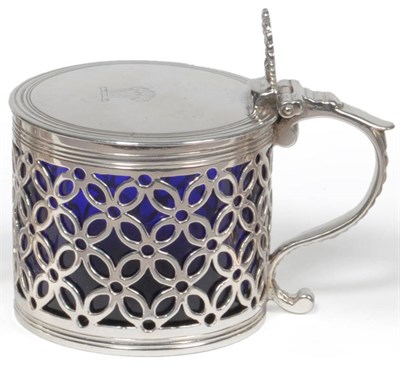 Lot 328 - A George III Mustard Pot, Samuel Herbert, London 1765, of drum form with pierced trelliswork...