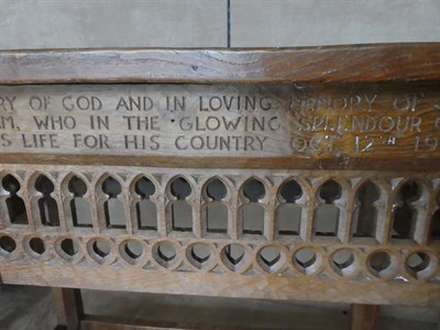 Lot 2088 - Robert Mouseman Thompson (1876-1955): An English Oak Communion Table, the dowelled two plank...