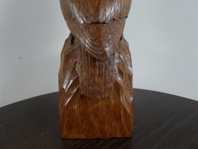 Lot 2094 - Workshop of Robert Mouseman Thompson (Kilburn): An English Oak Owl, carved as a standing owl...