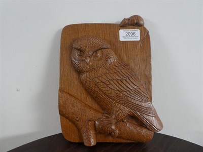 Lot 2096 - Workshop of Robert Mouseman Thompson (Kilburn): An English Oak Owl Plaque, with an owl perched on a