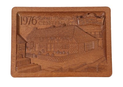 Lot 2099 - Workshop of Robert Mouseman Thompson (Kilburn): An English Oak 1976 Rectangular Wall Plaque, carved