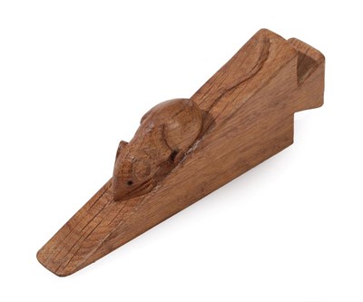 Lot 2103 - Workshop of Robert Mouseman Thompson (Kilburn): An English Oak Wedge, with carved mouse...