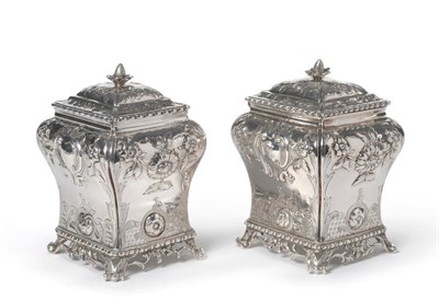 Lot 332 - A Pair of George III Tea Caddies, Pierre Gillois, London 1767, the cast openwork scroll feet...