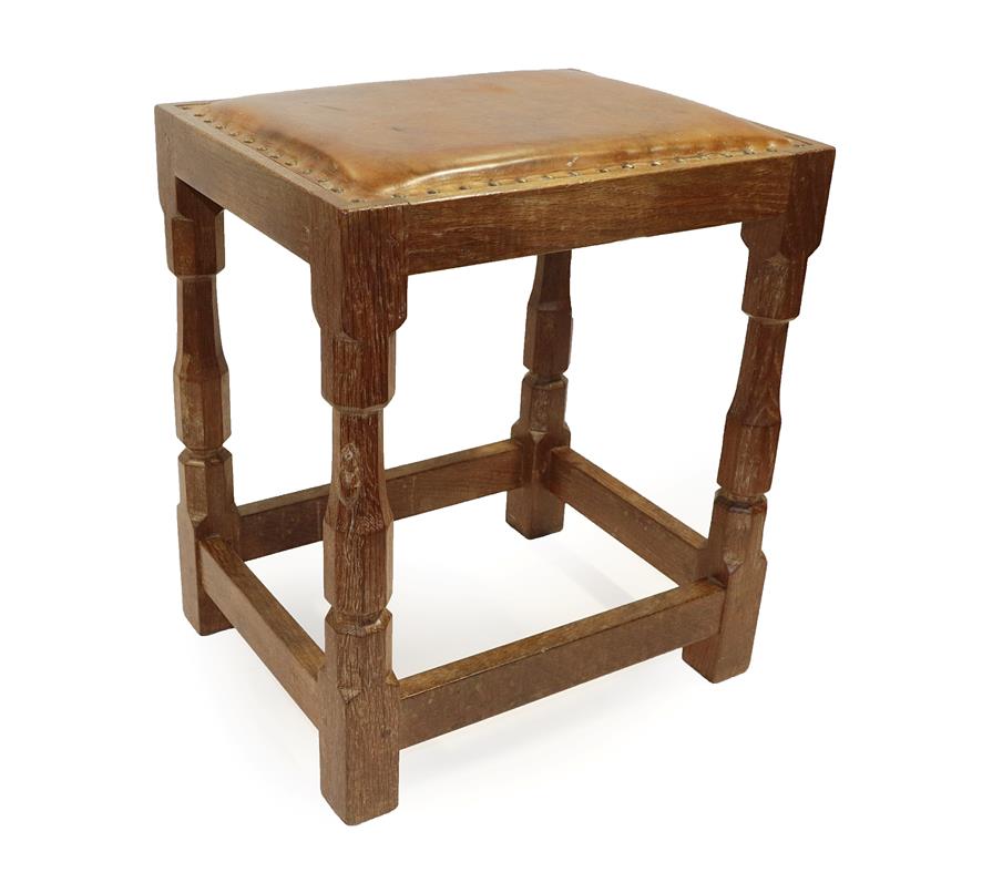 Lot 2120 - Workshop of Robert Mouseman Thompson (Kilburn): An English Oak Dressing Table Stool, with...