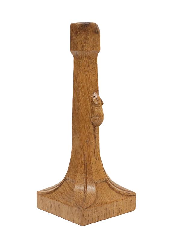 Lot 2153 - Workshop of Robert Mouseman Thompson (Kilburn): An English Oak Table Lamp, octagonal column on...
