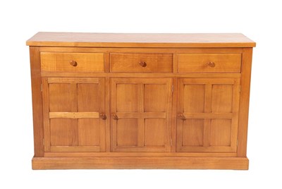 Lot 2177 - Cat and Mouseman: Lyndon Hammell (Harmby): An English Oak 5ft  Panelled Sideboard, with three...