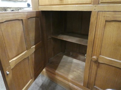 Lot 2177 - Cat and Mouseman: Lyndon Hammell (Harmby): An English Oak 5ft  Panelled Sideboard, with three...