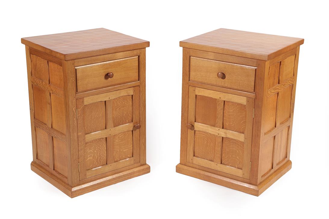 Lot 2180 - Cat and Mouseman: Lyndon Hammell (Harmby): A Pair of English Oak Bedside Cupboards, with a...