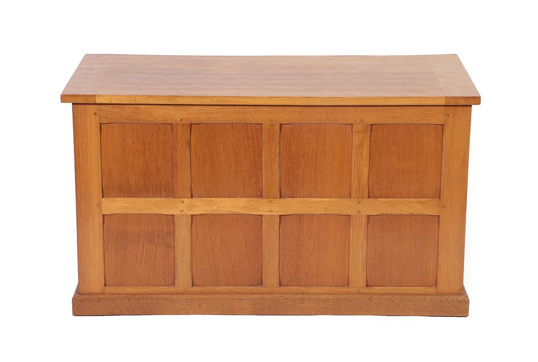 Lot 2181 - Cat and Mouseman: Lyndon Hammell (Harmby): An English Oak Blanket Chest, recessed carved cat...