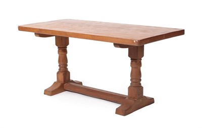 Lot 2184 - Cat and Mouseman: Lyndon Hammell (Harmby): An English Oak Refectory Coffee Table, the adzed...