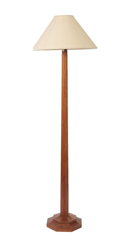 Lot 2190 - Lizardman: Martin Dutton (Huby): An English Oak Standard Lamp, octagonal column and base, with...