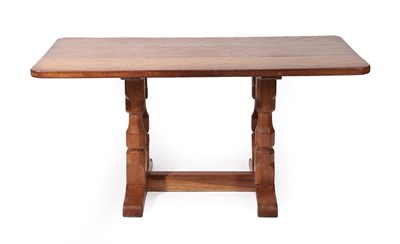 Lot 2192 - A Sid Pollard of Thirsk English Oak Refectory Dining Table, the adzed three plank top, on four...
