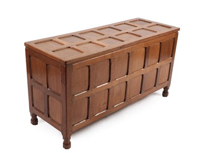 Lot 2194 - A Sid Pollard of Thirsk English Oak Panelled Blanket Chest, on four octagonal feet, unmarked, 109cm