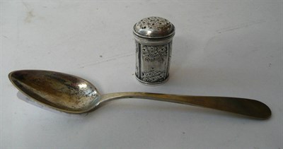 Lot 341 - A White Metal Pounce or Pepper Pot, probably French, 18th century, of oval section, engraved...