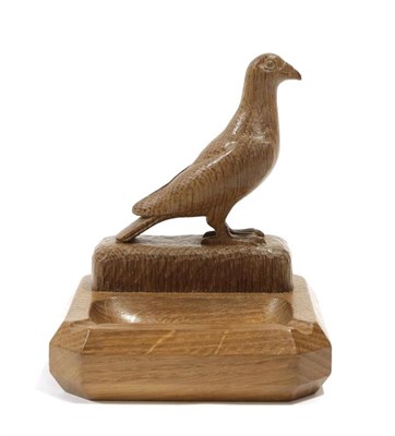 Lot 2207 - Woodpeckerman: Stan Dodds (1928-2012): An English Oak Racing Pigeon Carving Ashtray, the square...