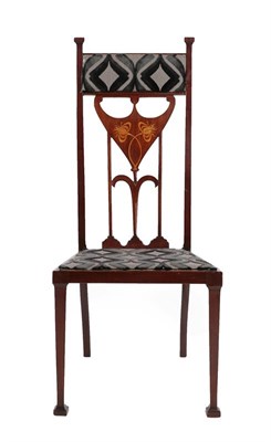 Lot 2223 - An Art Nouveau Inlaid Mahogany Chair, upholstered top rail between two capped supports, inlaid...