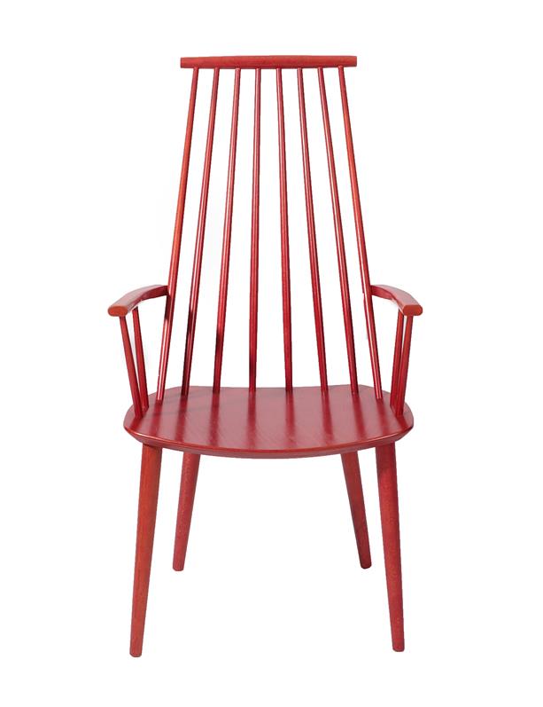Lot 2231 - A FDB Mobler Danish Stick Armchair, stained red, labelled FDB MADE IN DENMARK MOBLER BY F.D.B...