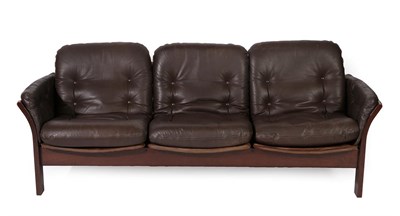 Lot 2235 - A 1970's Thams Three Seater Leather and Suede Sofa, on a bentwood frame, labelled thams...