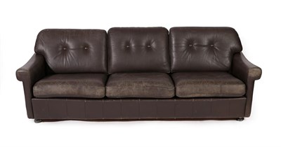 Lot 2238 - A 1960's Danish Brown Leather Three Seater Sofa, 202cm wide, 77cm deep, 71cm high