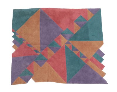 Lot 2247 - A 1980's Rug, triangular and rectangular patterns, in purple, turquoise and pink, unmarked,...