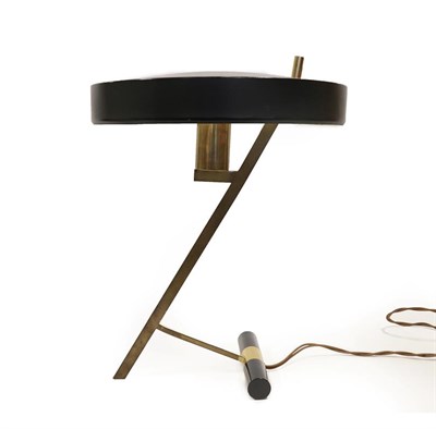 Lot 2257 - A Phillips Model Z Brass and Enamel Desk Lamp, designed by Louis Christiaan Kalff, with black...