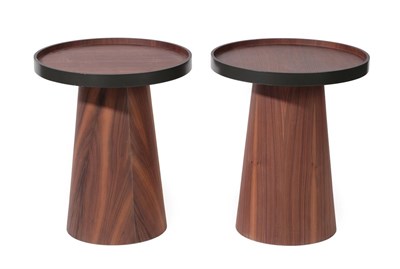 Lot 2260 - A Pair of Habitat Brodi Walnut and Black Occasional Tray Tables, with lift-off circular trays...