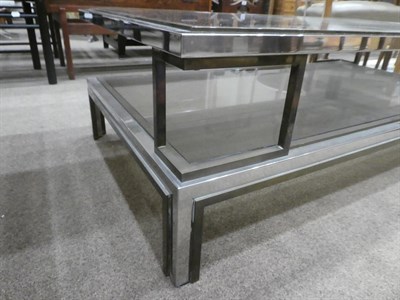 Lot 2270 - A 1970's Italian Brass and Chrome Coffee Table, attributed to Romeo Rega, two smoked glass shelves