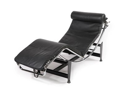 Lot 2271 - A Modern LC4 Chaise Lounge, after Le Corbusier, black upholstered on a chrome frame, powder...