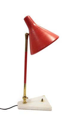 Lot 2272 - A 1960's Stilux Table Lamp, with a red shade on a lacquered brass and red adjustable arm, on a...