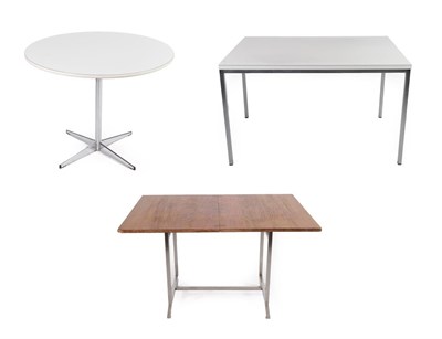 Lot 2274 - A White Laminate Rectangular Table, on four brushed stainless steel legs, unmarked, 121.5cm by...