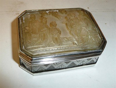 Lot 351 - A Continental Silver Mounted Mother-of-Pearl Snuffbox, 18th century, of canted rectangular...