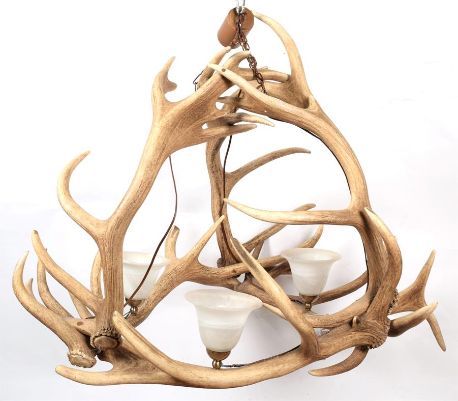 Lot 47 - Antler Furniture: A Red Deer Antler Mounted Chandelier, circa mid-late 20th century,...