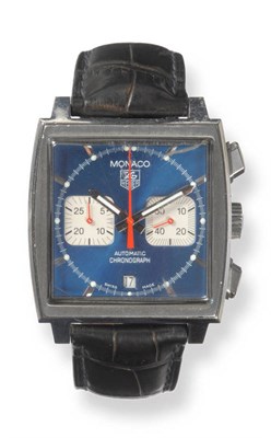 Lot 362 - A Stainless Steel Automatic Calendar Chronograph Wristwatch, signed Tag Heuer, model: Monaco, circa