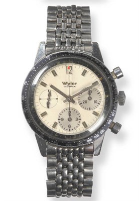 Lot 364 - A Stainless Steel Chronograph Wristwatch, signed Wyler, circa 1970, (calibre Valjoux 72) lever...