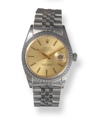 Lot 372 - A Stainless Steel Automatic Calendar Centre Seconds Wristwatch, signed Rolex, Oyster Perpetual,...