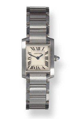 Lot 373 - A Lady's Stainless Steel Wristwatch, signed Cartier, Model: Tank Francaise, circa 2004, quartz...