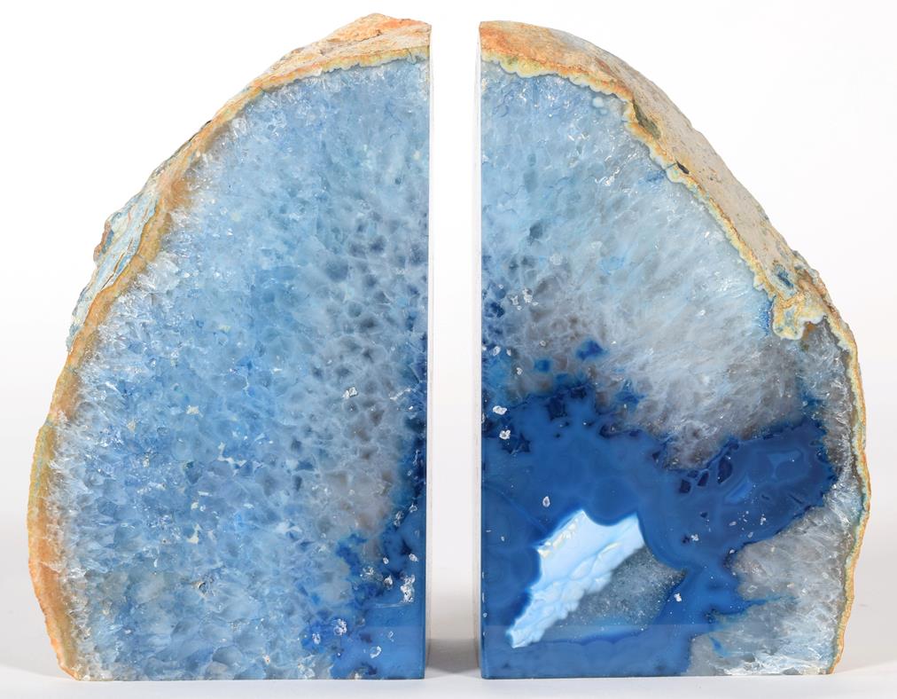 Lot 194 - Minerals: A Pair of Blue Agate Microcrystalline Quartz Bookends, each specimen approx 10cm by...
