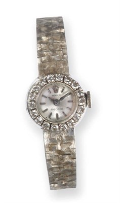 Lot 379 - A Lady's 18ct White Gold and Diamond Set Wristwatch, signed Rolex, Precision, circa 1965,...