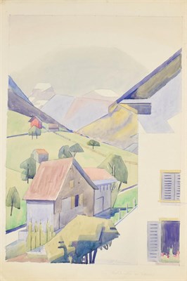 Lot 1032 - Edith Lawrence (1890-1973) Swiss mountain village Signed, indistinctly inscribed, watercolour,...
