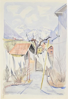 Lot 1032 - Edith Lawrence (1890-1973) Swiss mountain village Signed, indistinctly inscribed, watercolour,...