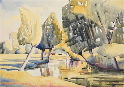 Lot 1033 - Edith Lawrence (1890-1973) Landscape with cattle  Signed, watercolour, together with four...