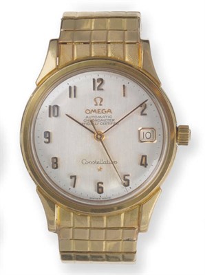 Lot 384 - An 18ct Gold Automatic Calendar Centre Seconds Wristwatch, signed Omega, model: Constellation,...