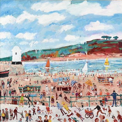 Lot 1053 - Simeon Stafford (b.1959) ''St Ives, Cornwall'' Signed, inscribed verso, oil on canvas, 80cm by 80cm