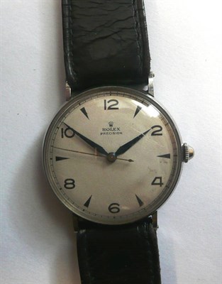 Lot 386 - A Stainless Steel Centre Seconds Wristwatch, signed Rolex, Precision, Ref:4061, circa 1945,...